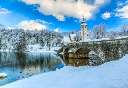 Voyage en Slovénie - Le Lac de Bohinj sous la neige